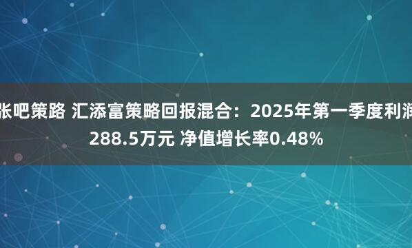 张吧策路 汇添富策略回报混合：2025年第一季度利润288.5万元 净值增长率0.48%