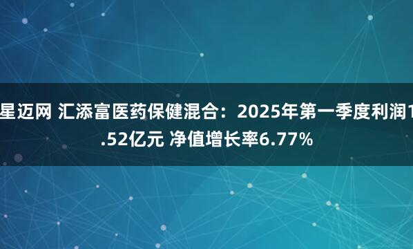 星迈网 汇添富医药保健混合：2025年第一季度利润1.52亿元 净值增长率6.77%