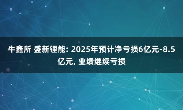 牛鑫所 盛新锂能: 2025年预计净亏损6亿元-8.5亿元, 业绩继续亏损