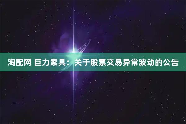 淘配网 巨力索具：关于股票交易异常波动的公告